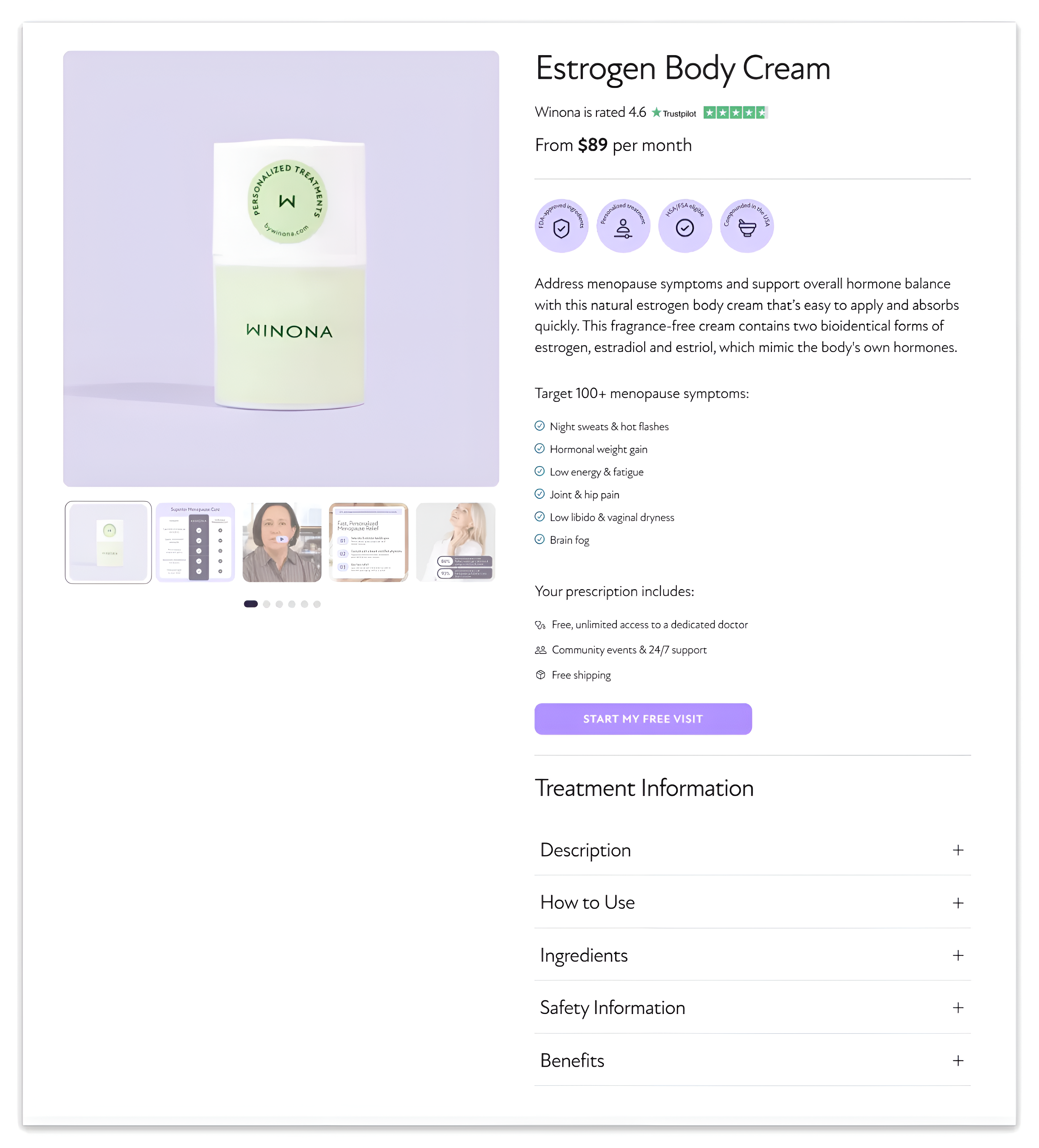 product detail page of winona treatment